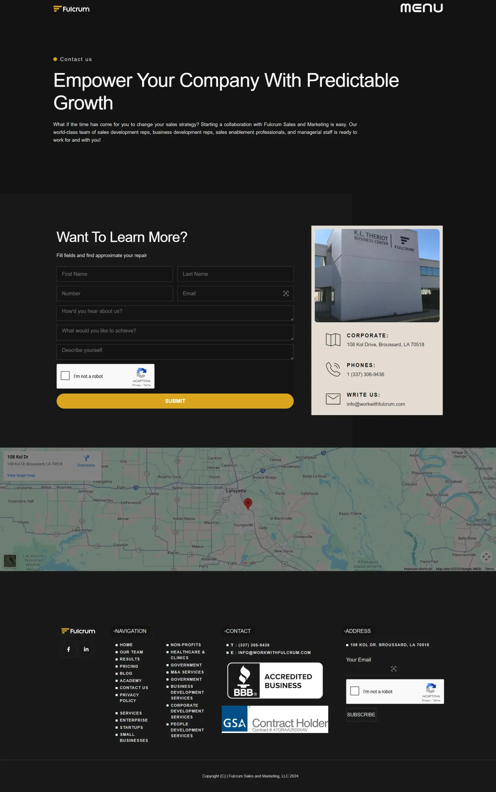 Contact and free call scheduling form on Fulcrum WordPress project page
