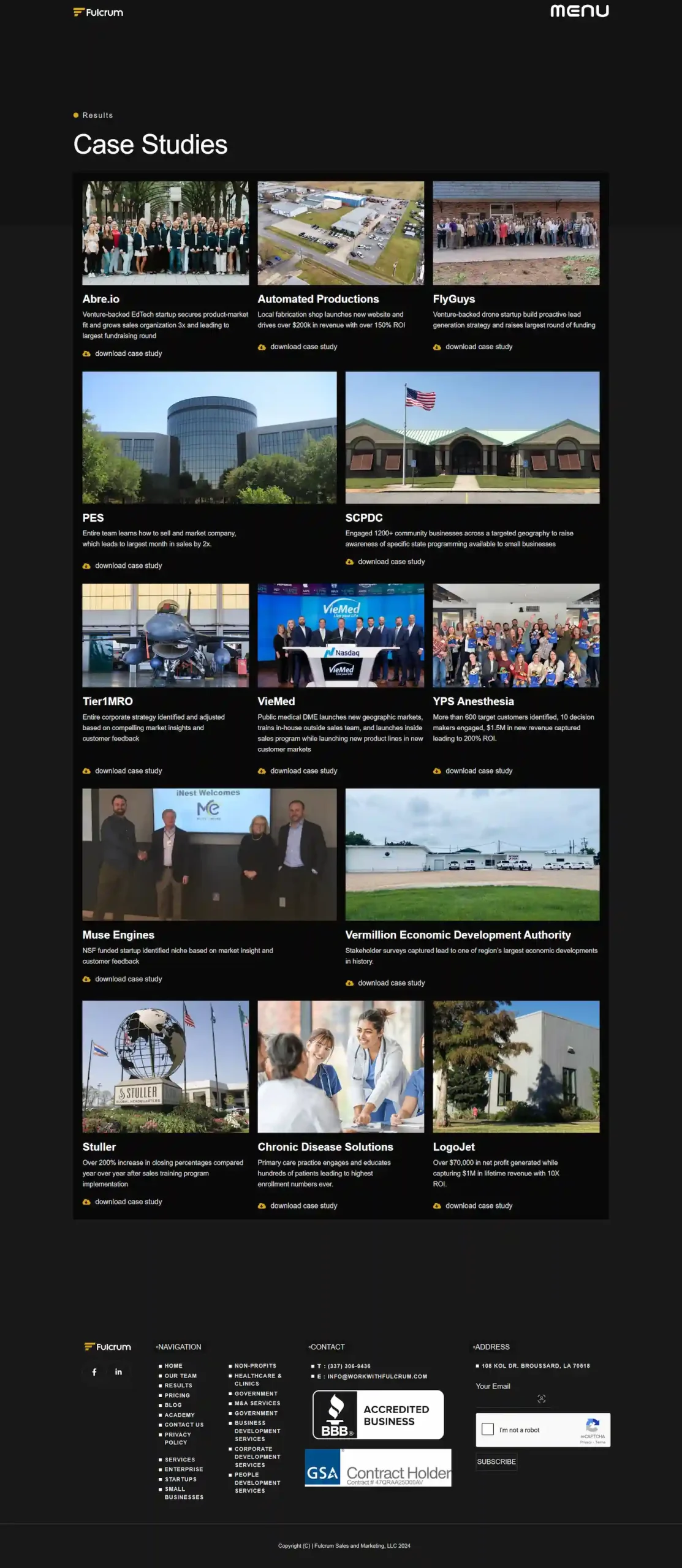 Healthcare providers and government clients section on Fulcrum project page
