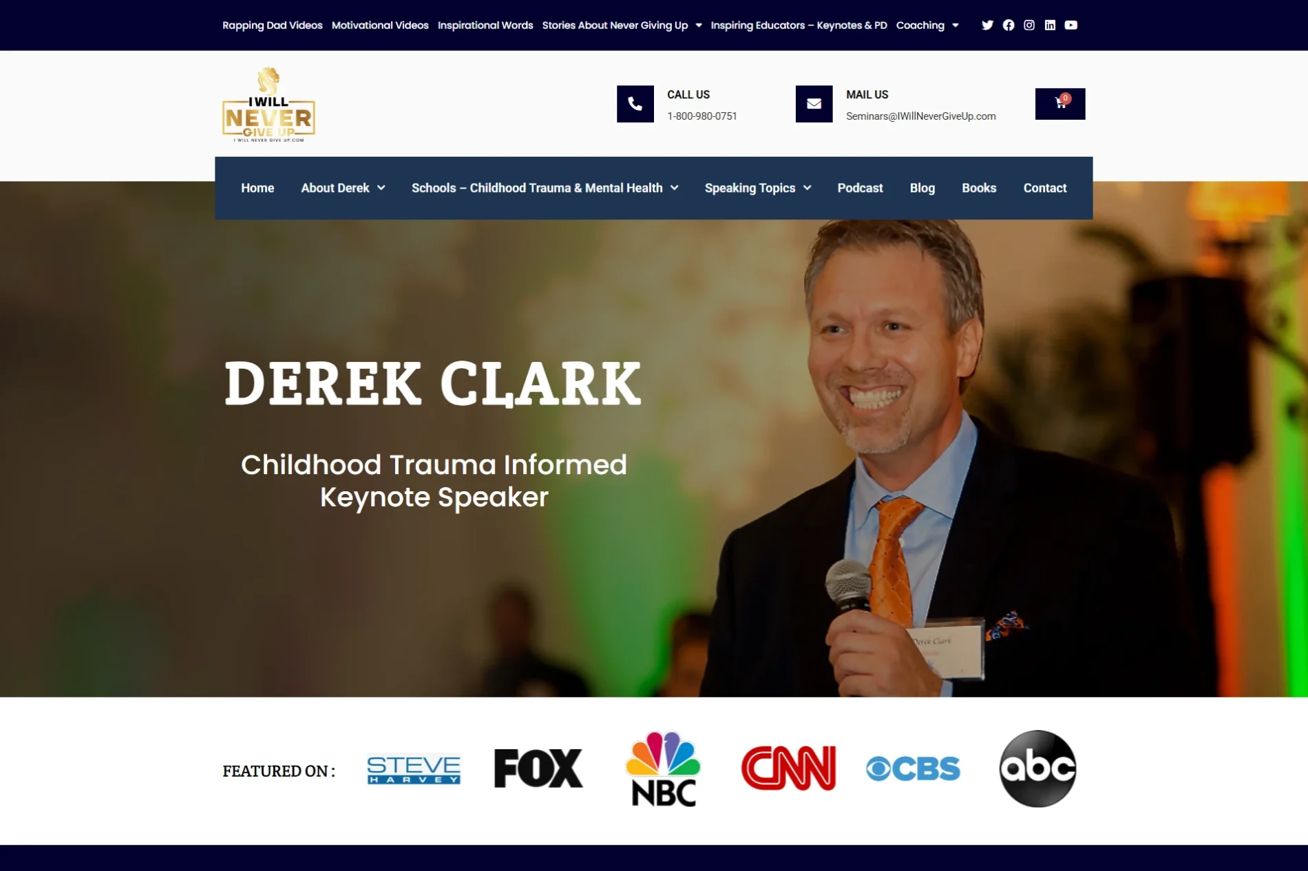 Derek Clark I Will Never Give Up motivational speaker WordPress portfolio