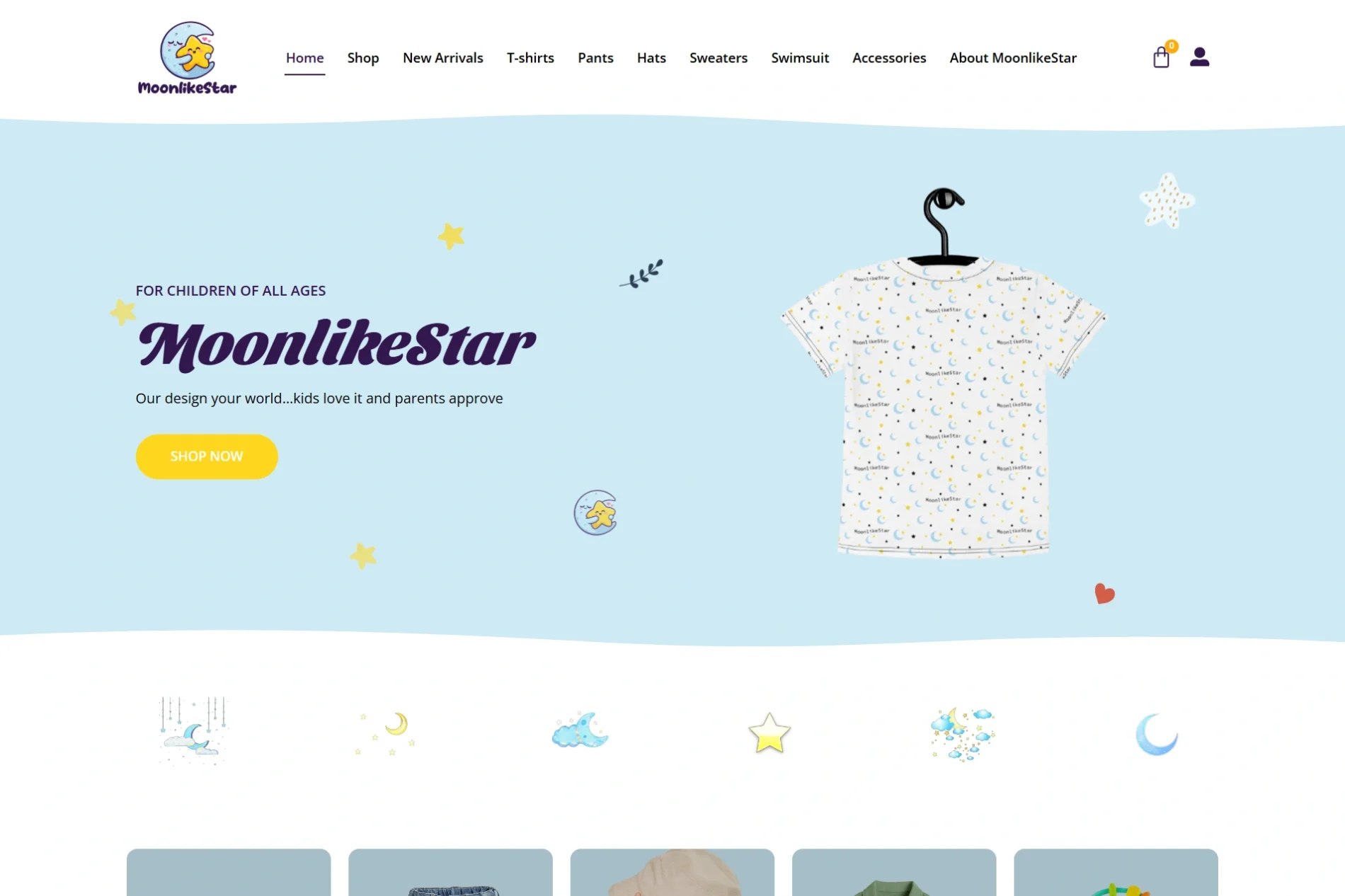 Moon Like Star WooCommerce children's clothing store homepage example