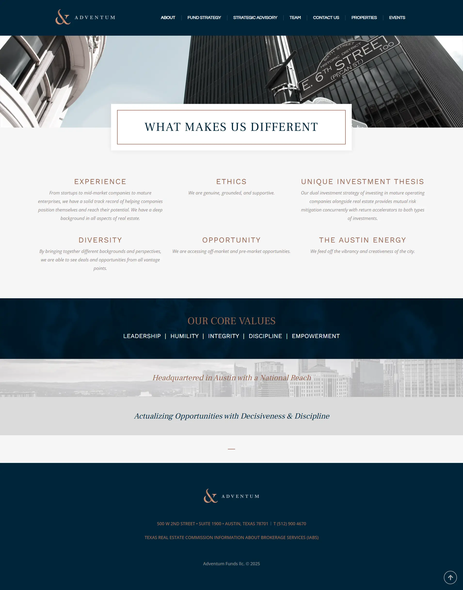 Growth capital and advisory section on Adventum Funds WordPress case study