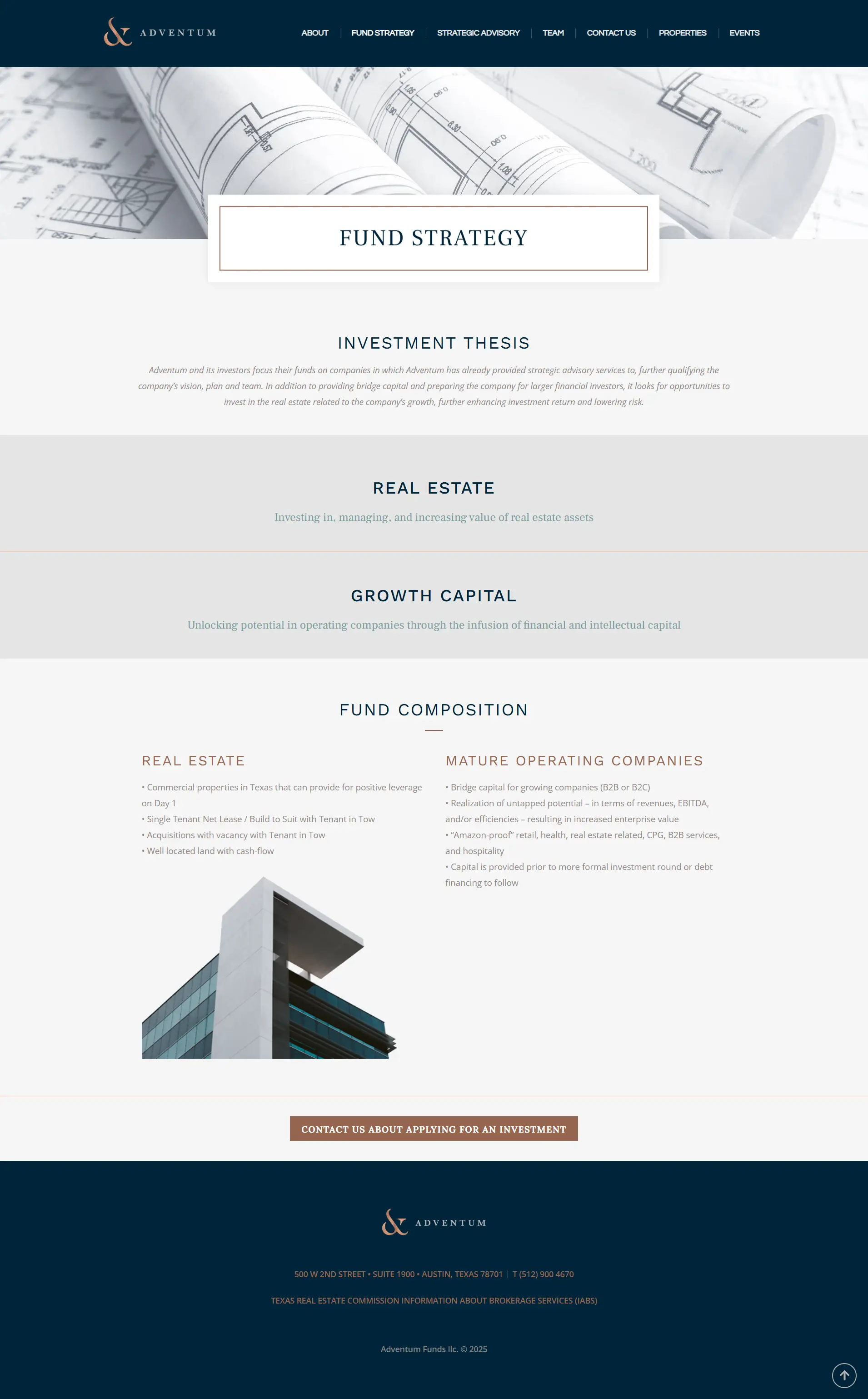 Supporting team credentials section on Adventum Funds case study page
