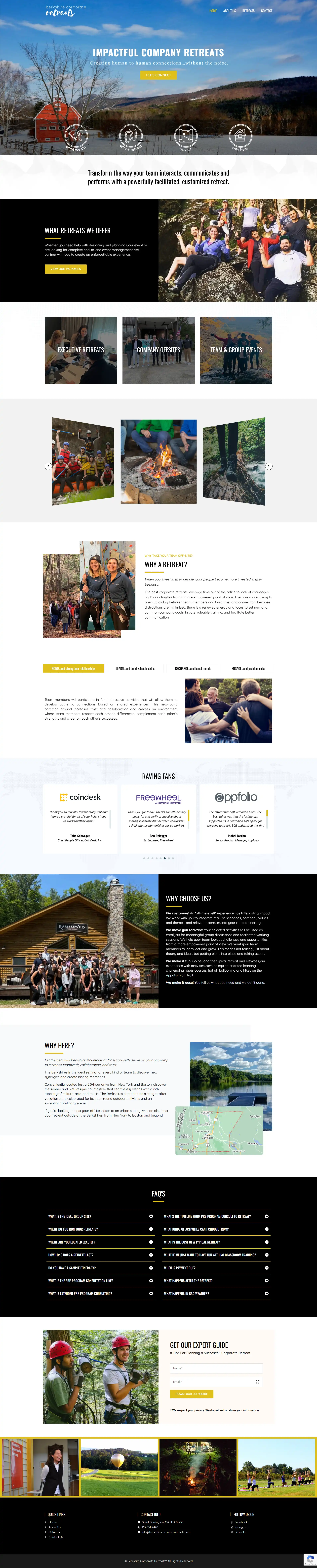 Berkshire Corporate Retreats Massachusetts WordPress project homepage page
