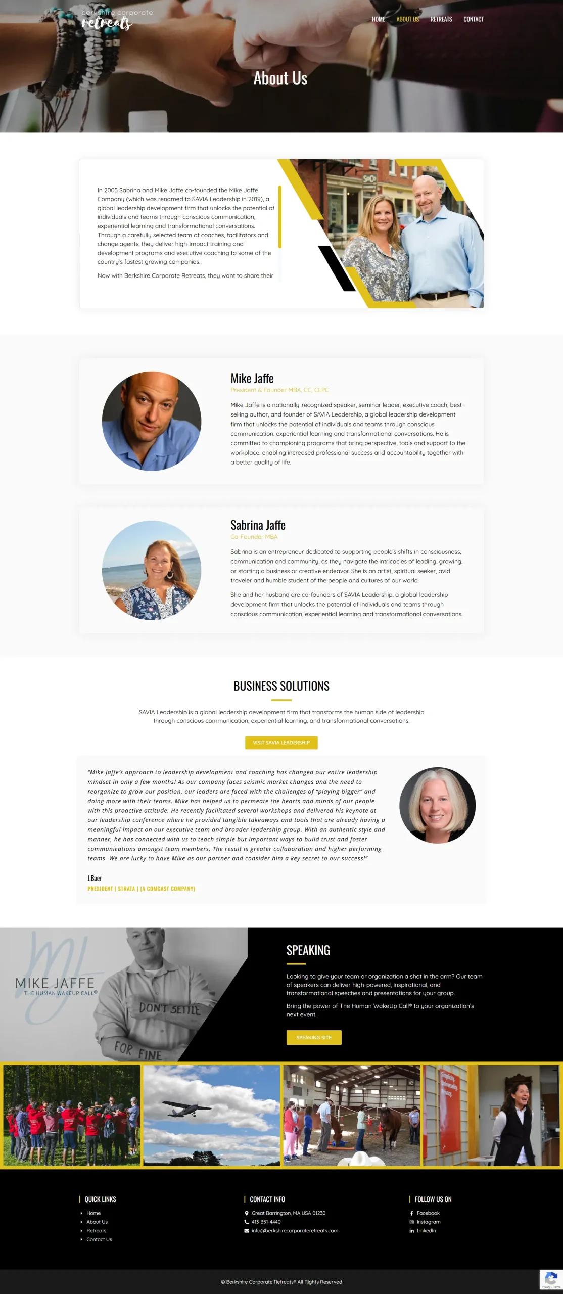 Human connection philosophy section on Berkshire Corporate Retreats project