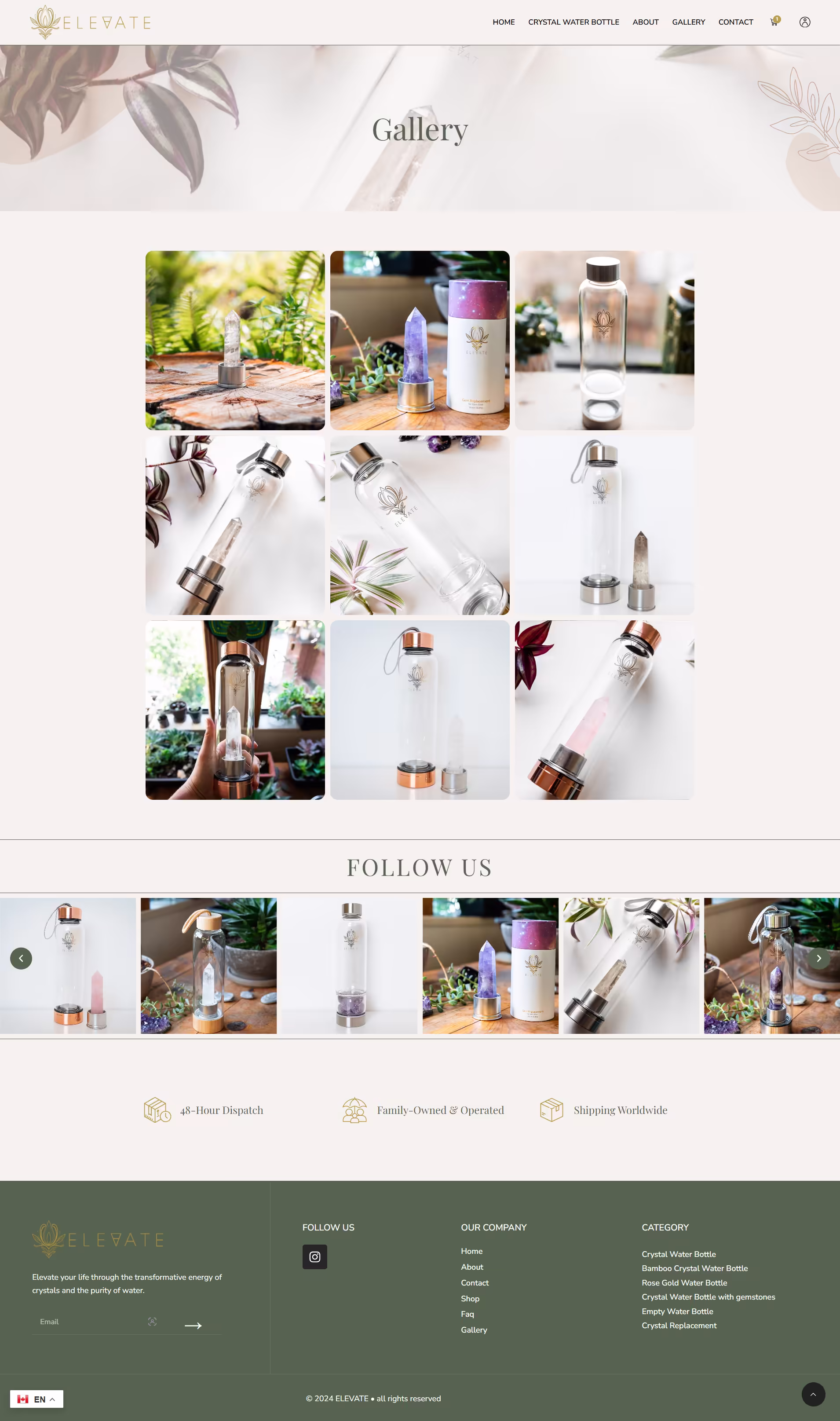 Gallery nine-image lifestyle photography grid, Elevate Gem Elixir website