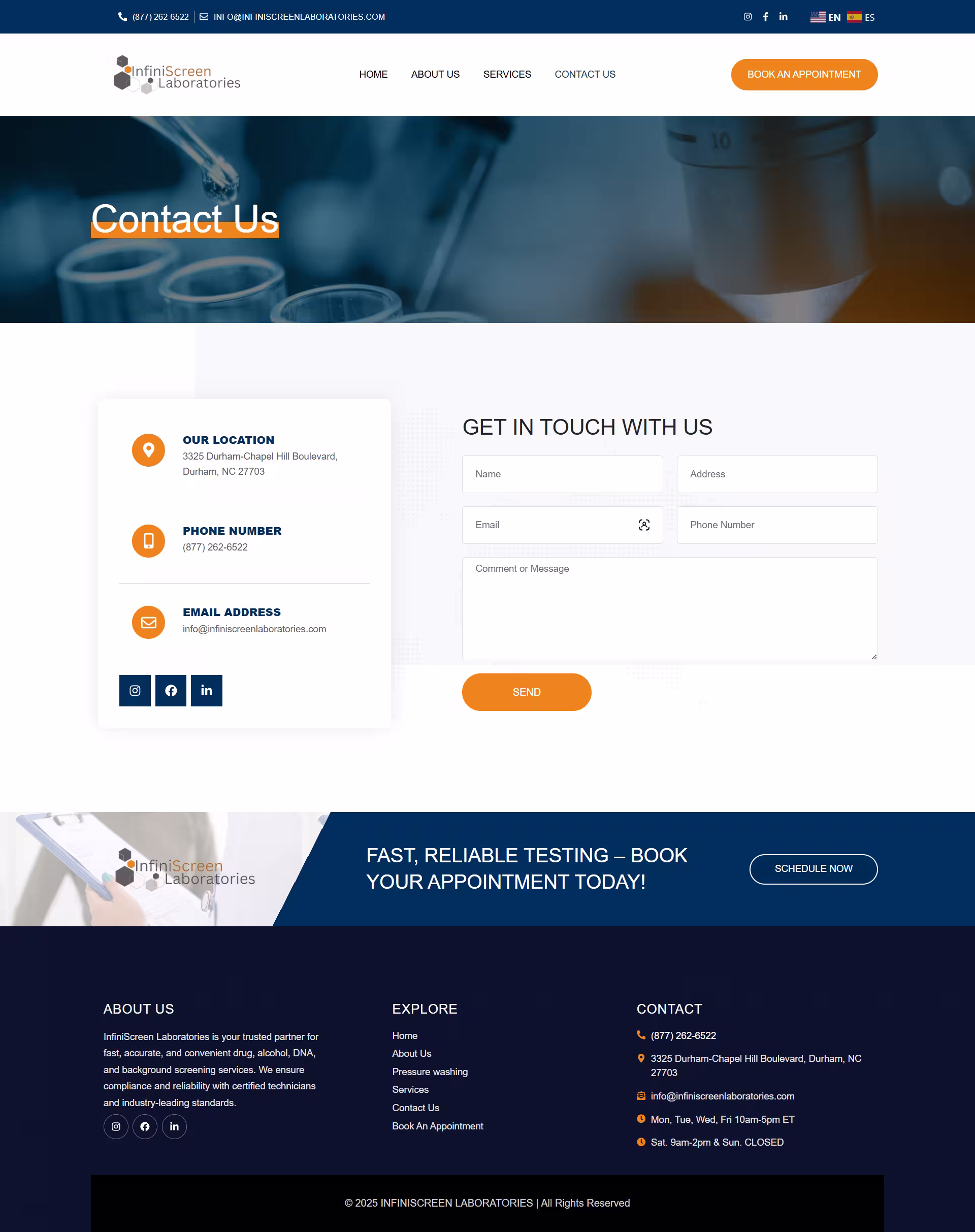 InfiniScreen Laboratories DNA testing section with paternity and immigration