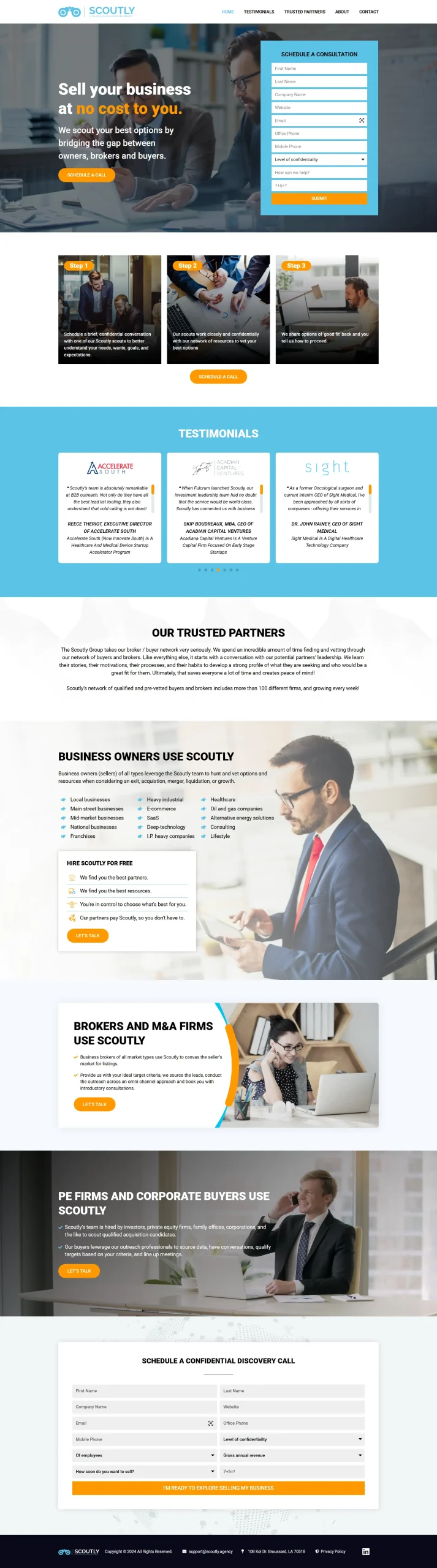 No cost and confidential discovery call section on Scoutly portfolio page