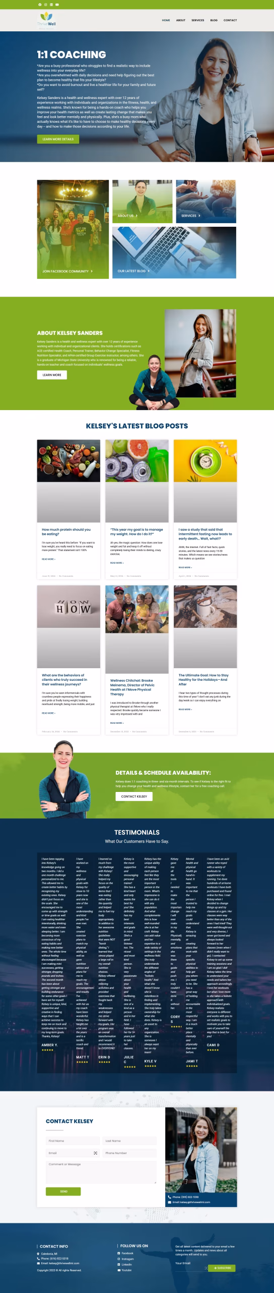 Homepage hero with 1-to-1 coaching headline, Thrive Wellmi Michigan site