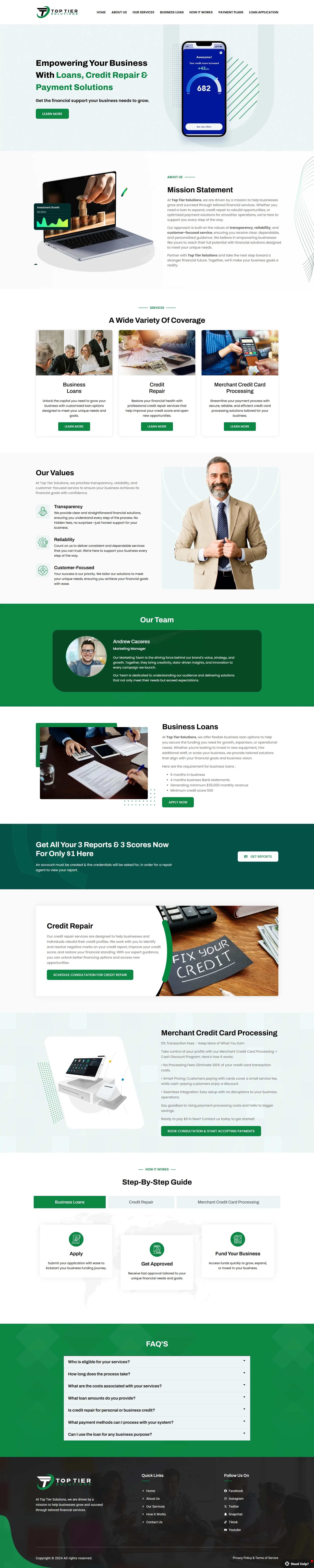 Business funding up to 5M section on Toptier Solutions NYC example page