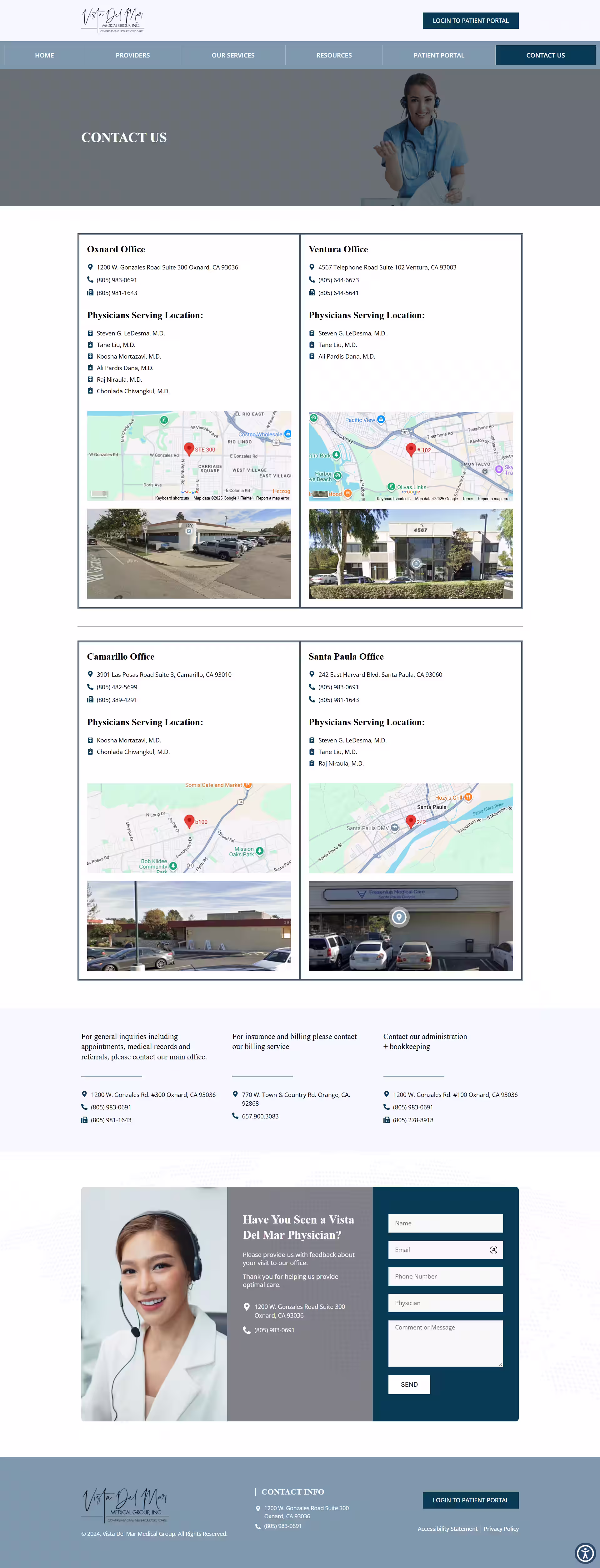 Patient portal and registration on Vista Del Mar Medical Group showcase