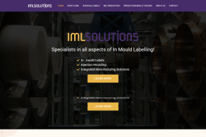 IML Solutions homepage hero with Specialists in All Aspects of In-Mould Labelling headline and integrated service positioning — UK