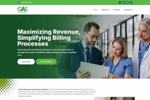 GAS Billing anesthesia billing company WordPress portfolio Hero design
