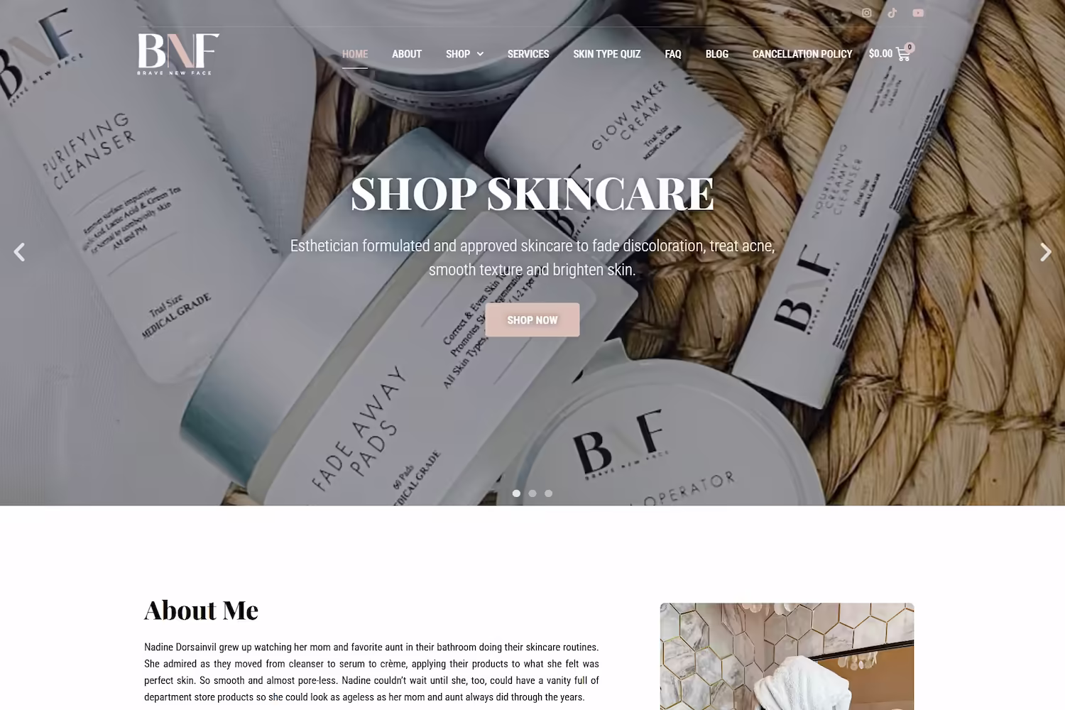 Brave New Face Why Choose Us section highlighting esthetician-formulated products and clinical expertise