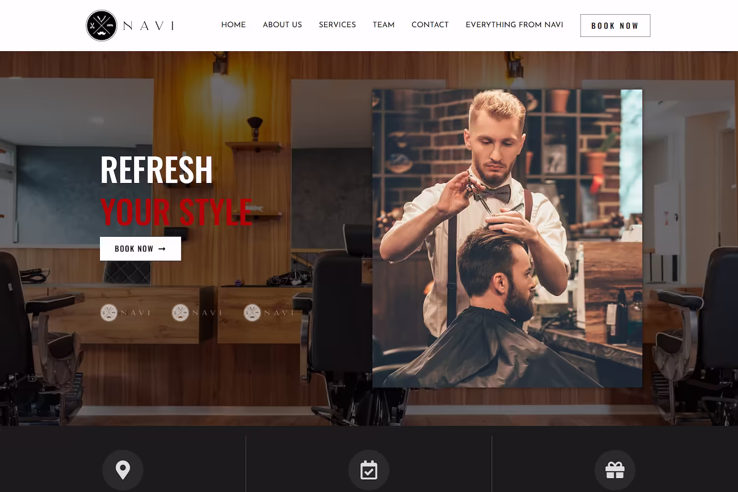 Team page for Navi Barbershop introducing barbers and their expertise on WordPress website