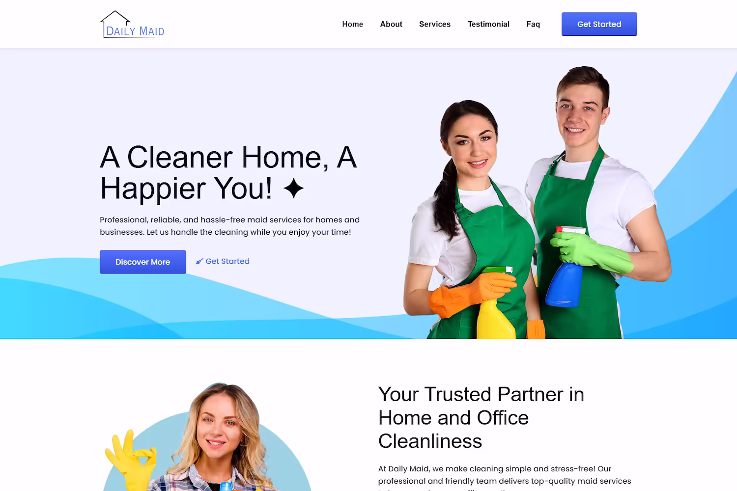 Daily Maid services section showing commercial residential and move out cards