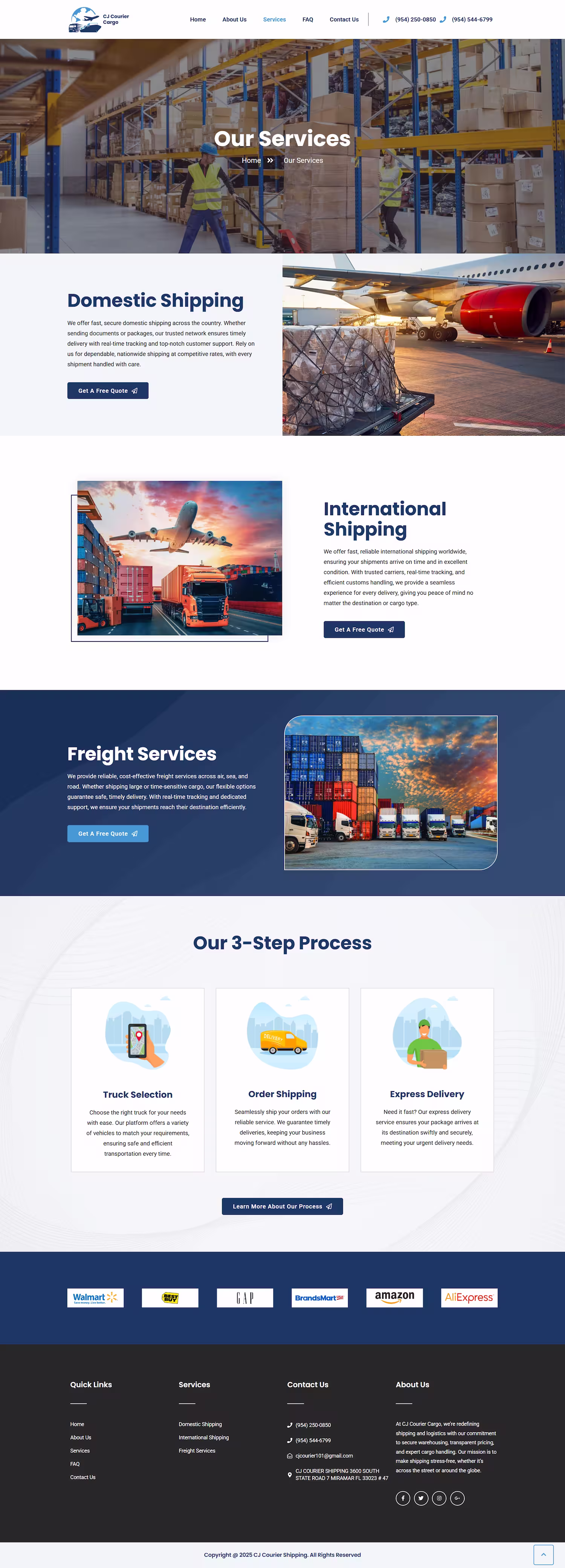 Three service cards for domestic international freight, CJ Courier Cargo