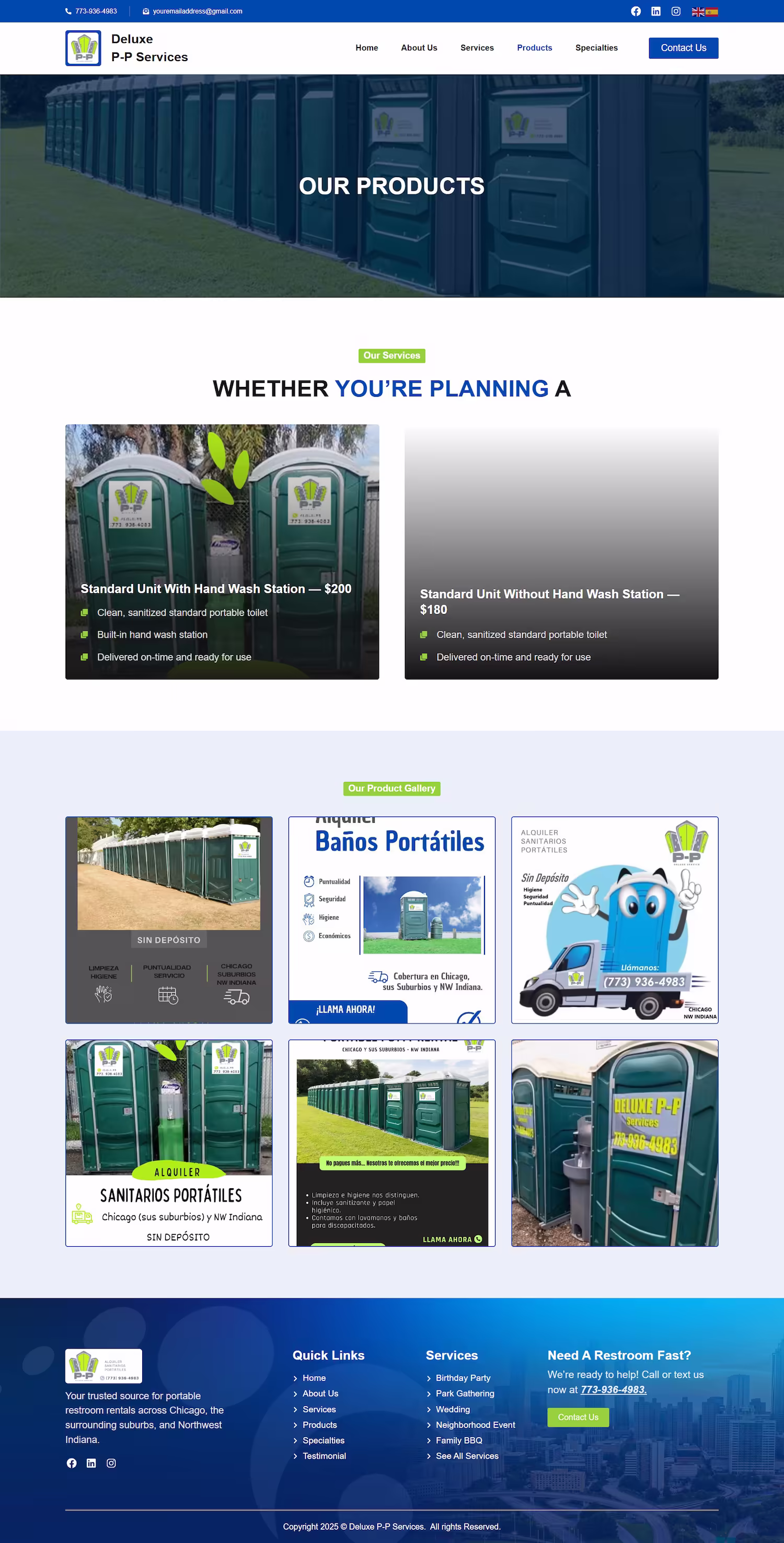 Deluxe P-P Services contact page with call-and-text booking and free quote form