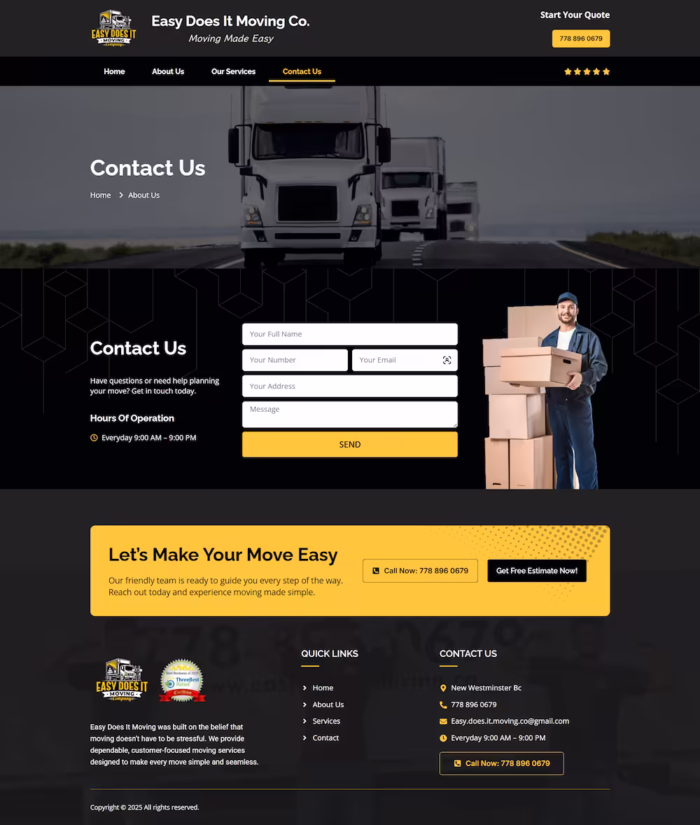 Easy Does It Moving Why Choose Us block with licensed, insured, and no-hidden-fees points