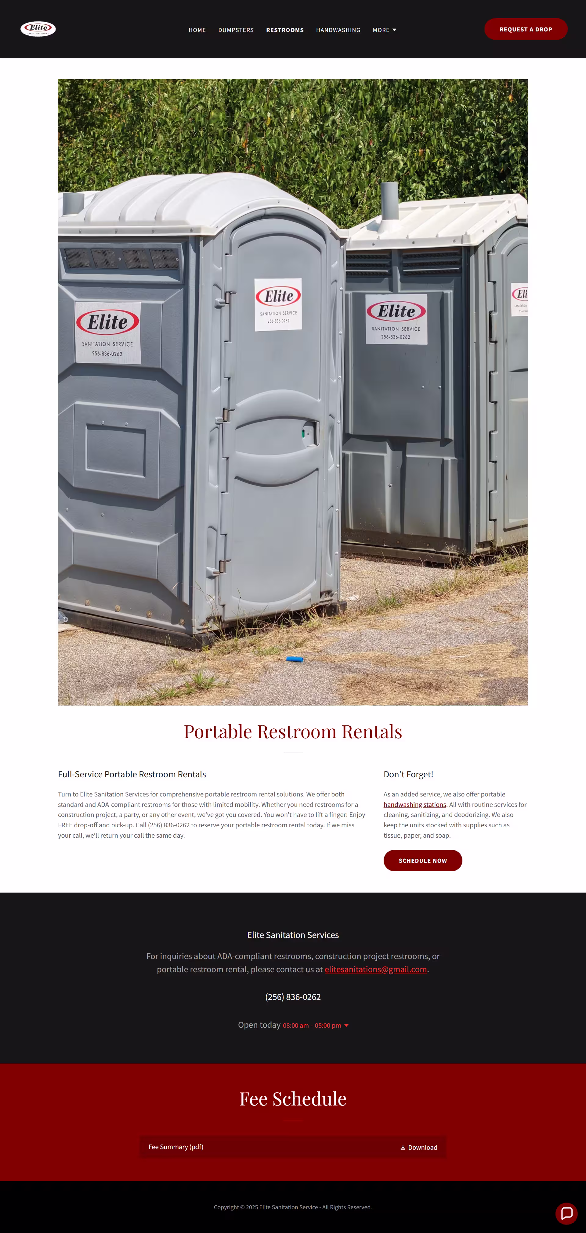 Dumpster drop-off service section of Elite Sanitation Service portfolio page