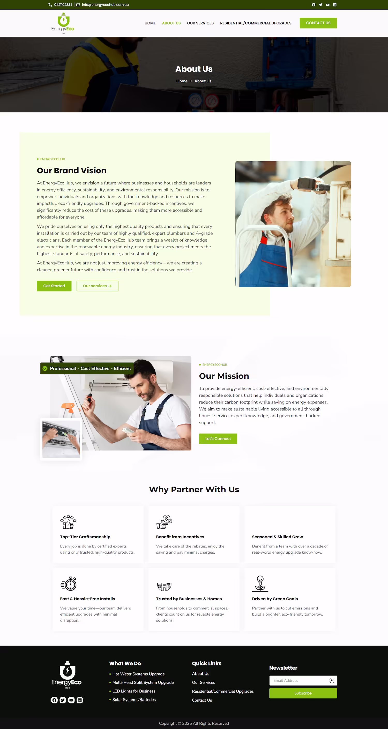 Heat pump installation service section on EnergyEcoHub WordPress project