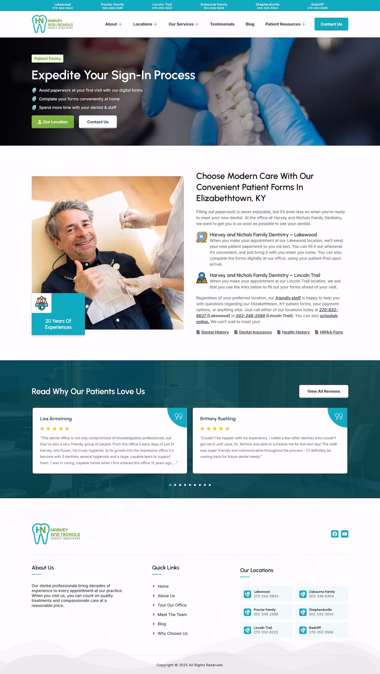 Harvey Nichols dental team at Elizabethtown clinic case study page design