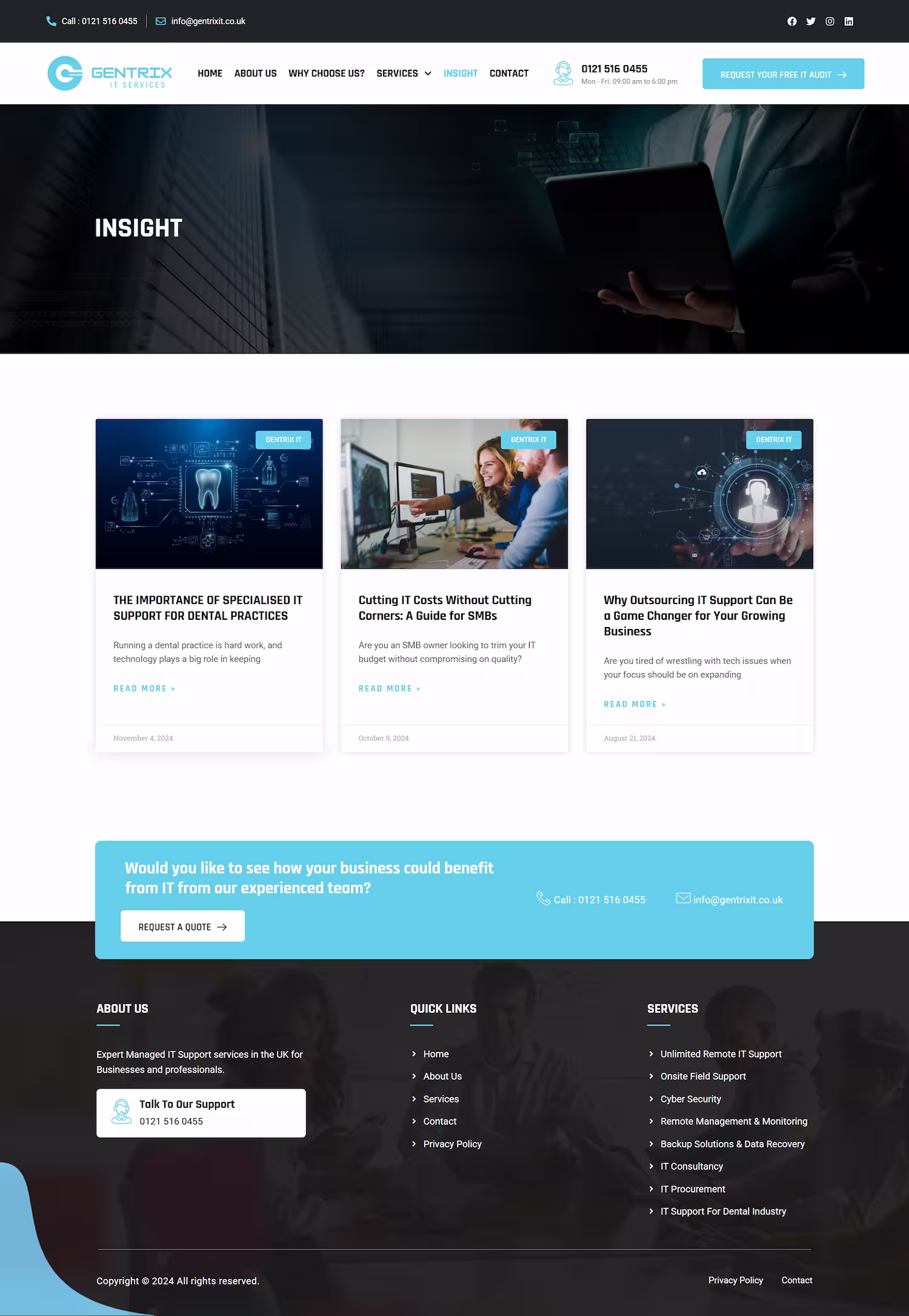 Gentrix IT insight blog page with managed IT support articles and industry news