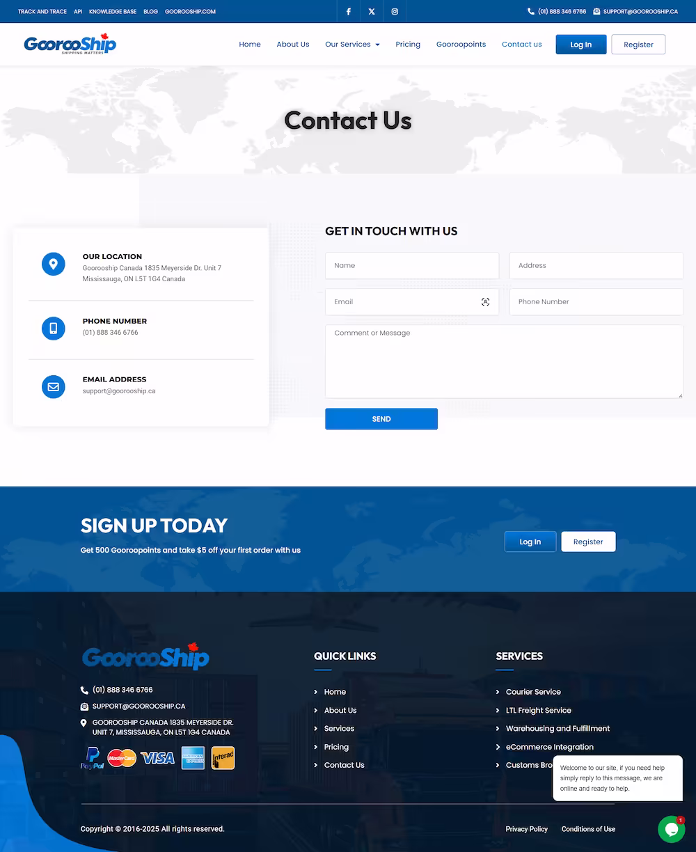 eCommerce integration service page on Goorooship Canada website showing platform connection options
