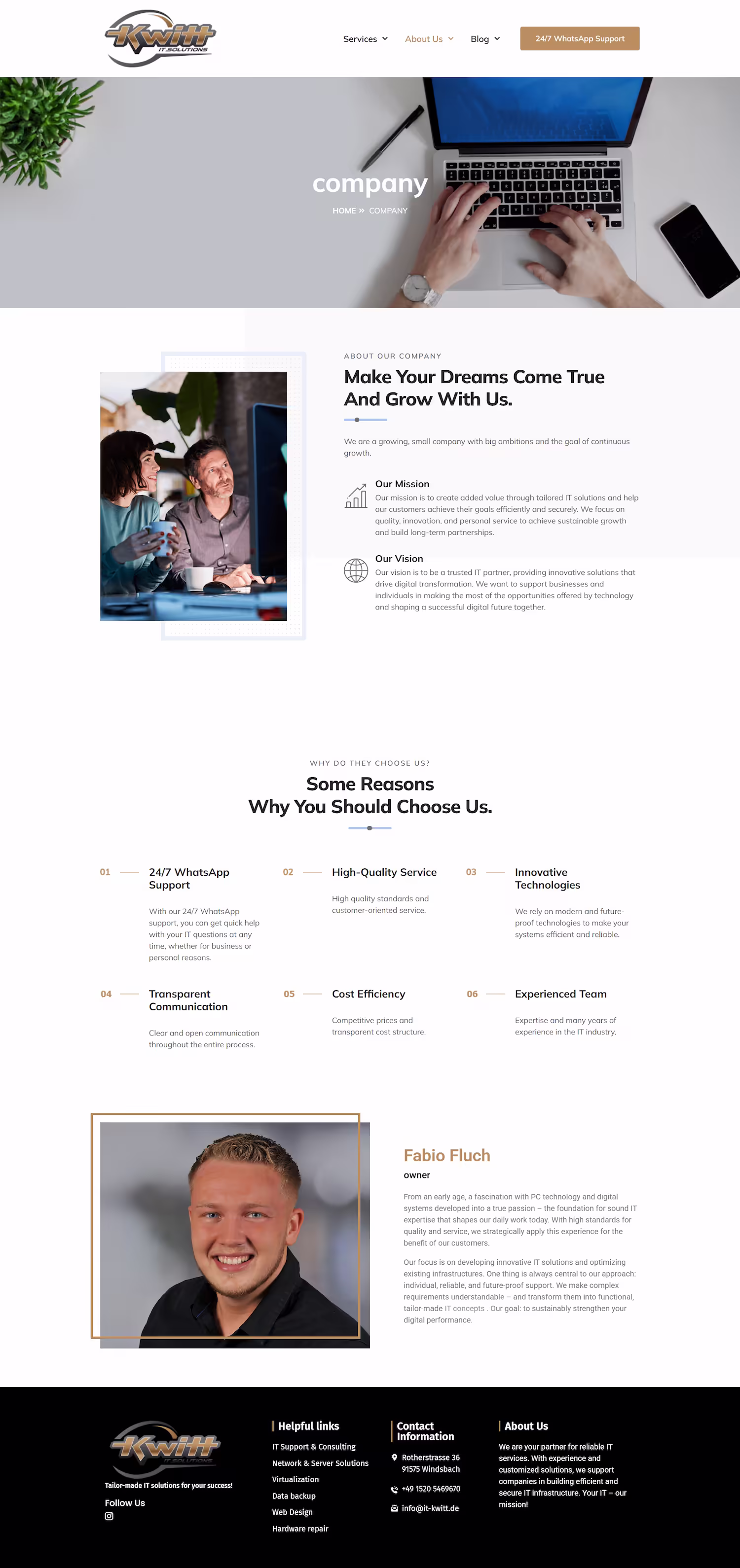 Kwitt IT Solutions Service Finder widget with three-step pre-qualification flow