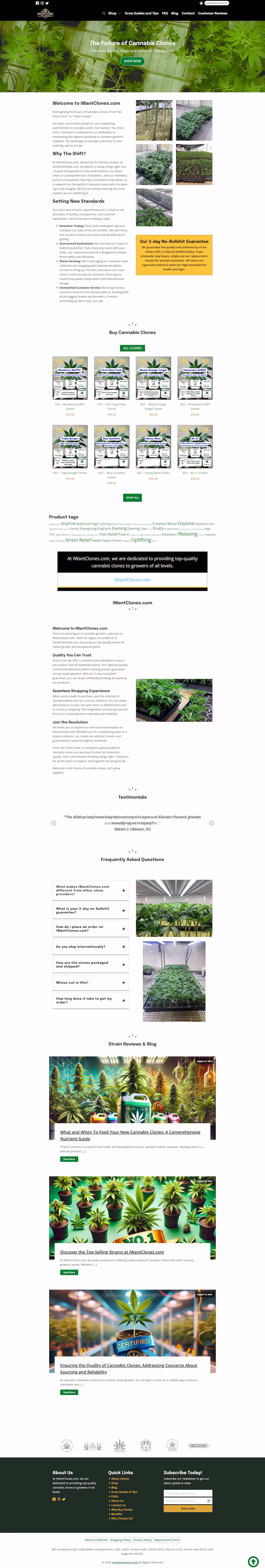 IWantClones WooCommerce cannabis clone shop homepage design project