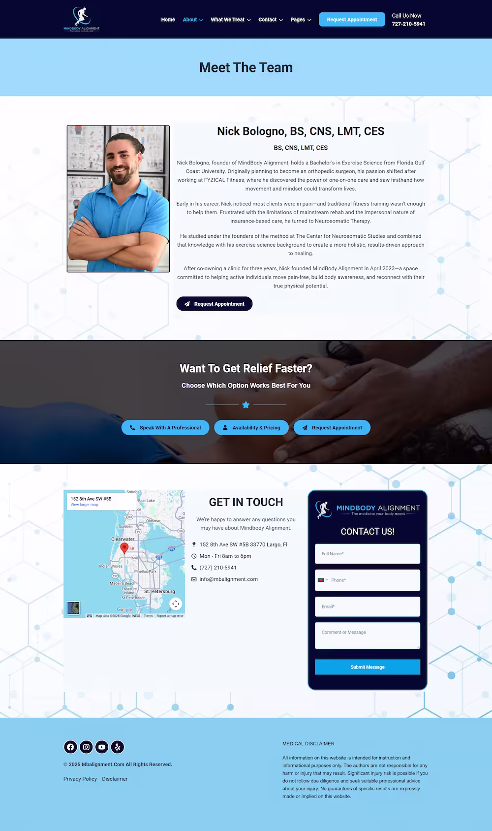 Active adult and athlete client section on MindBody Alignment portfolio design