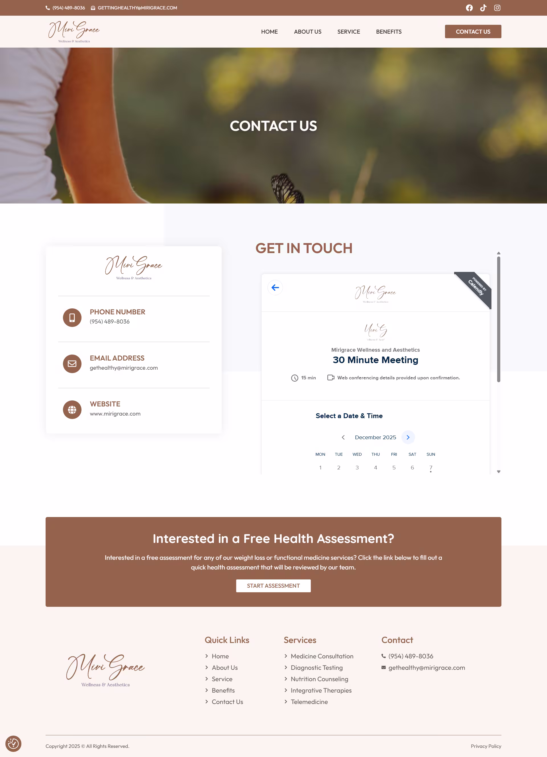 Telemedicine and in-person consultation options on MiriGrace example page