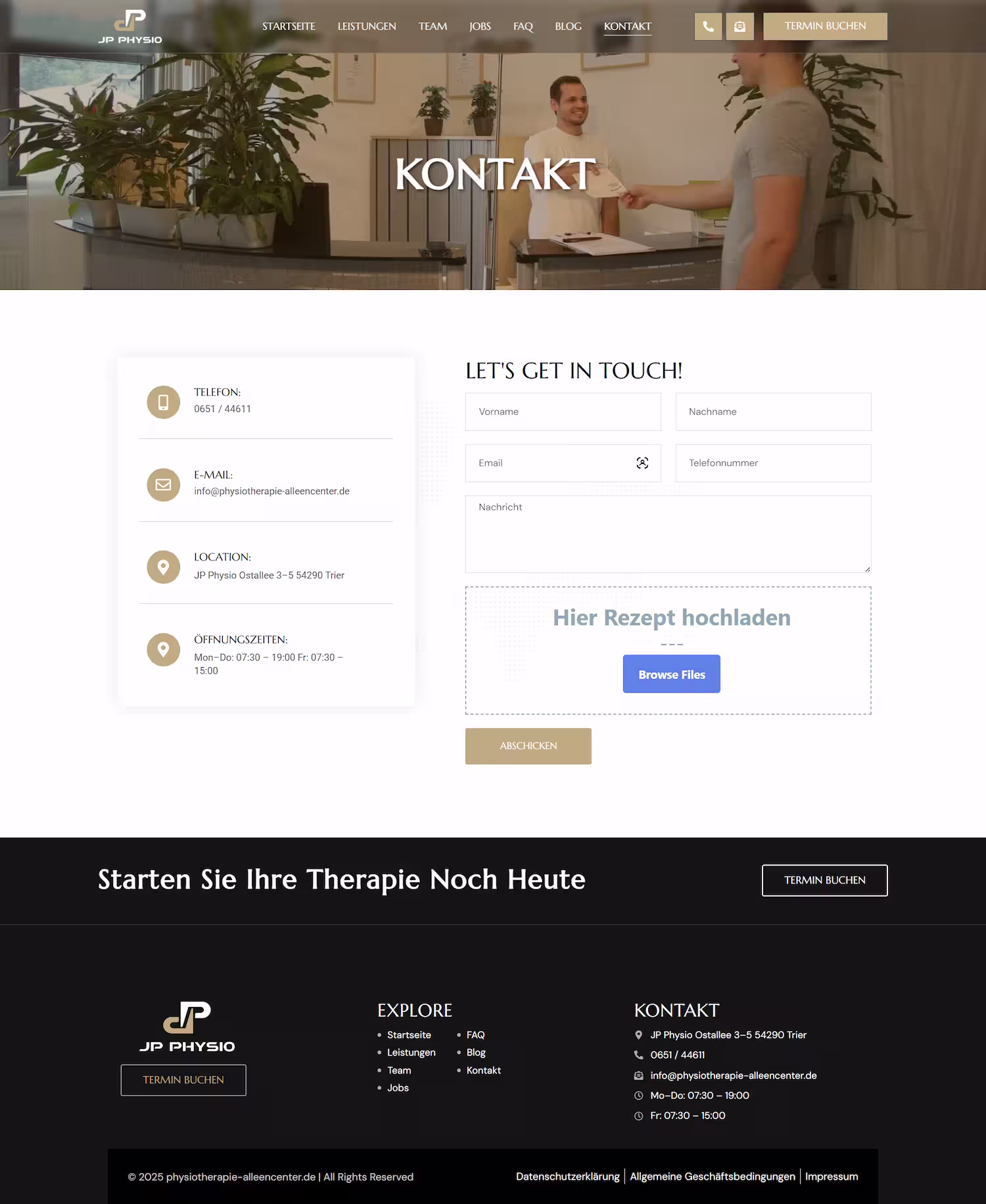 Patient appointment contact form on JP Physio Alleencenter case study page