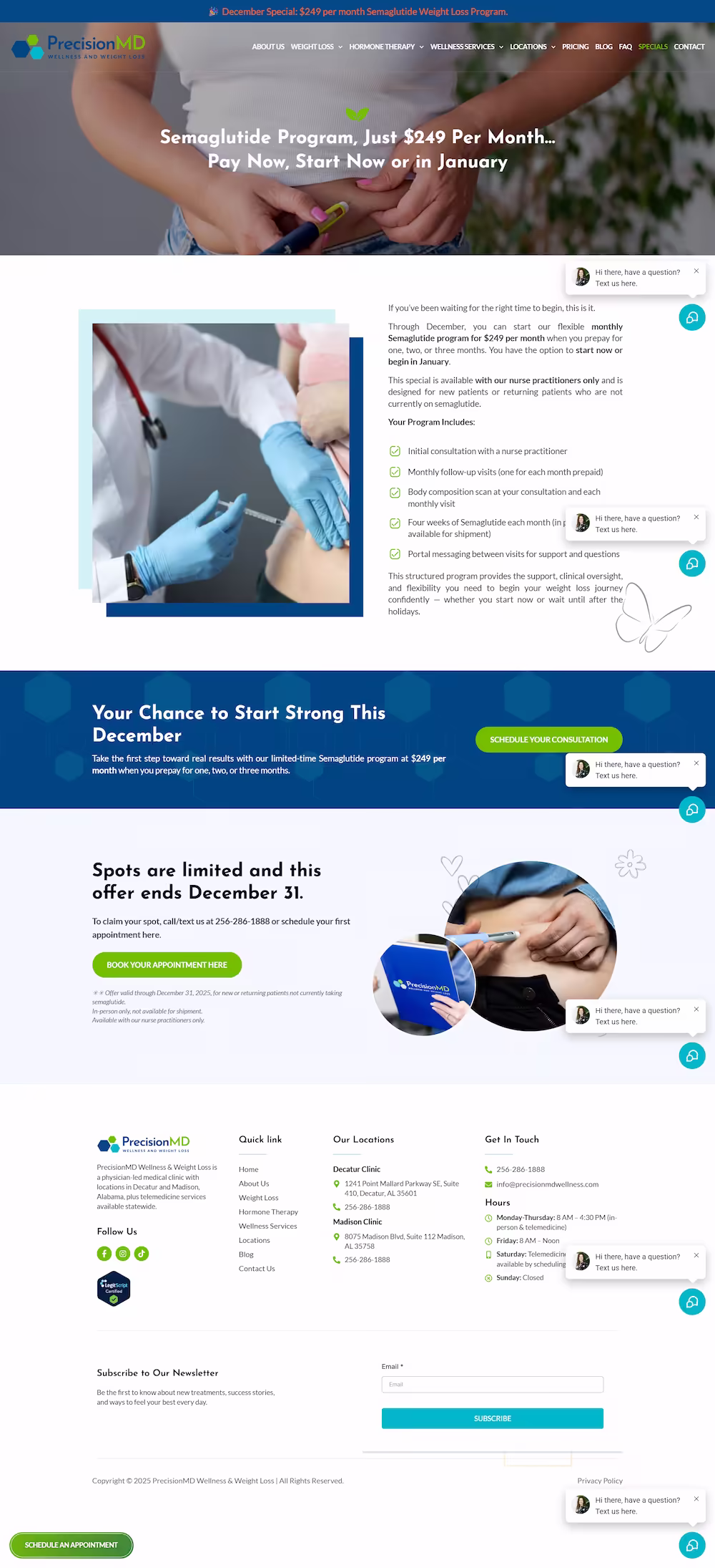 Patient consultation booking form on PrecisionMD Wellness WordPress example