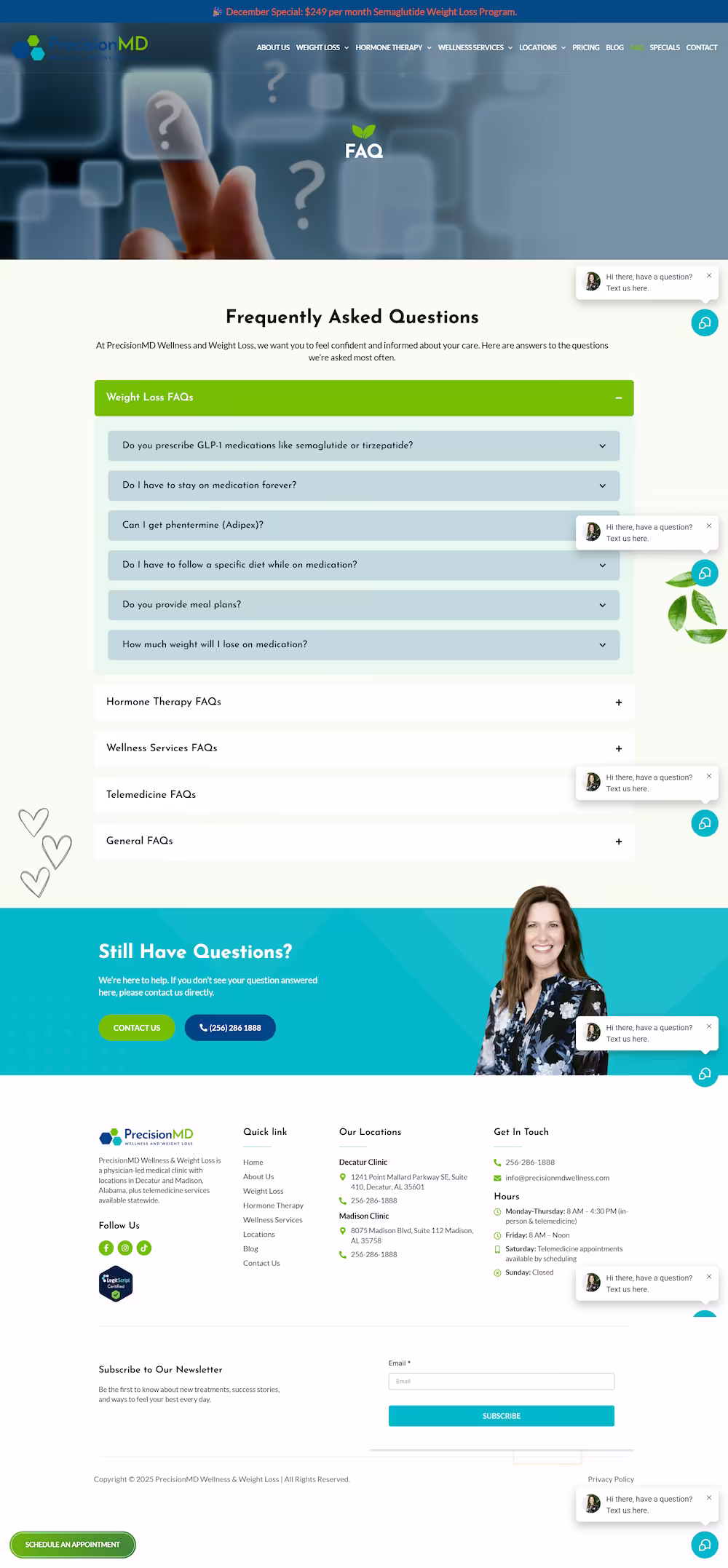 Telemedicine Alabama access section shown on PrecisionMD Wellness example page