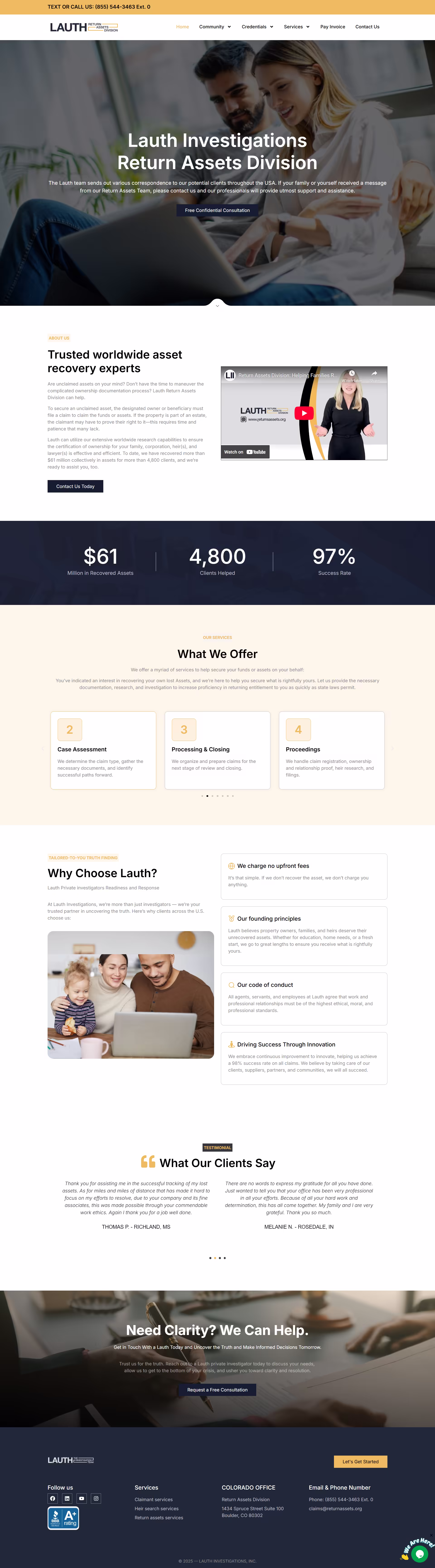 Return Assets Lauth Investigations heir search WordPress portfolio page
