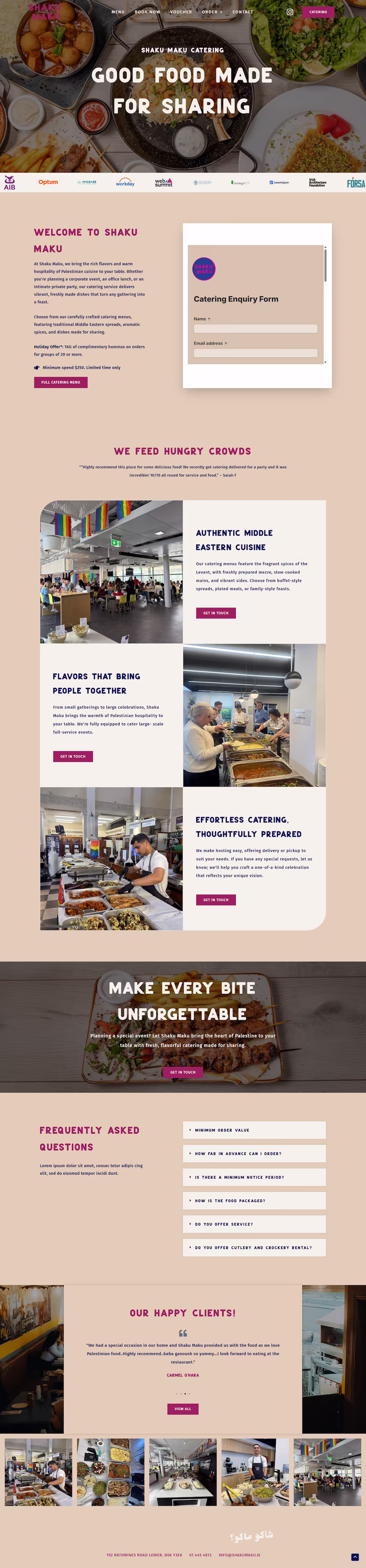 Menu page showing mezze, charcoal grills, manaeesh flatbreads, and desserts — Shaku Maku Dublin