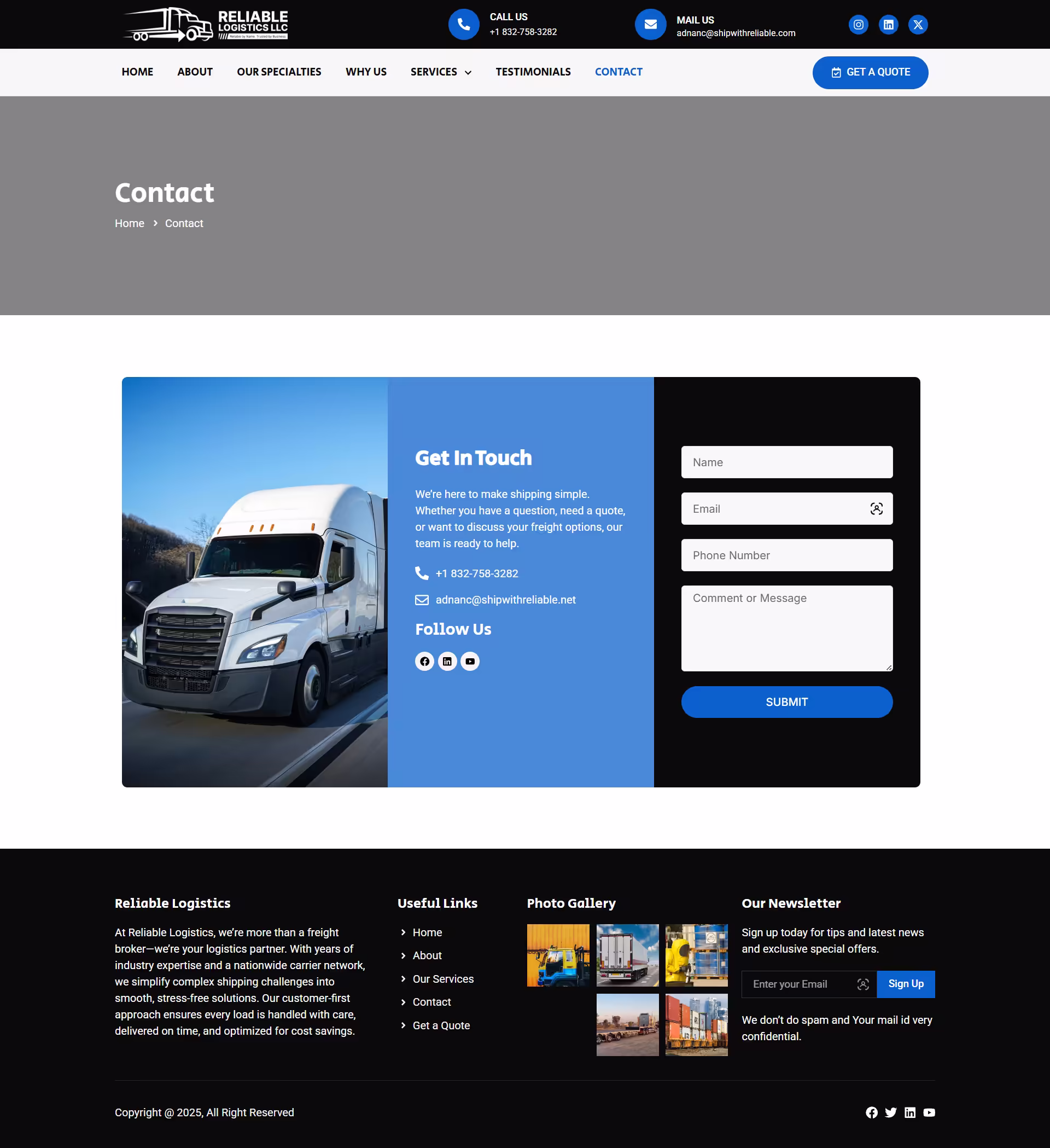 Reliable Logistics Why Choose Us block with customer-first and transparent pricing points