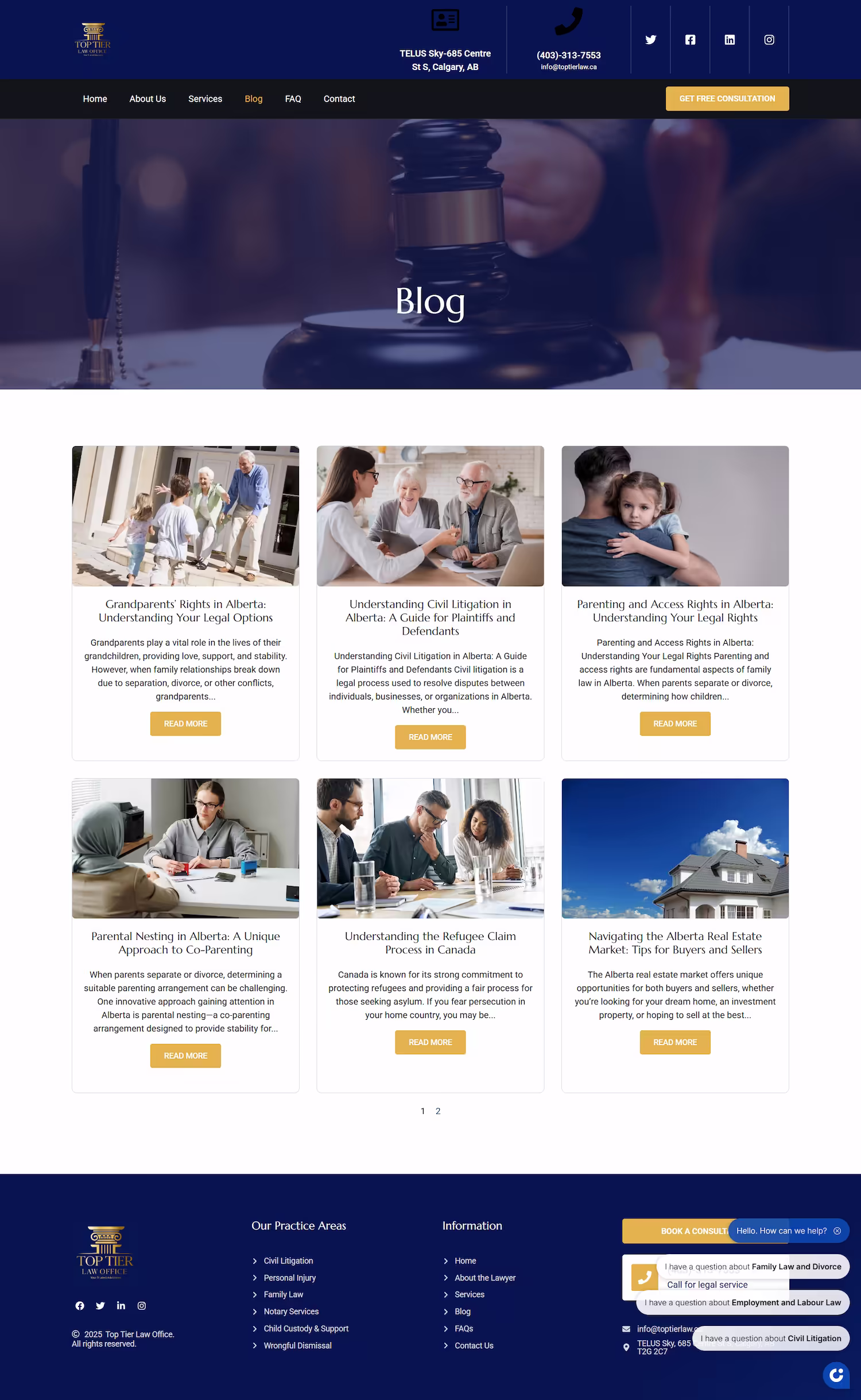 Employment law services overview displayed on Top Tier Law example page