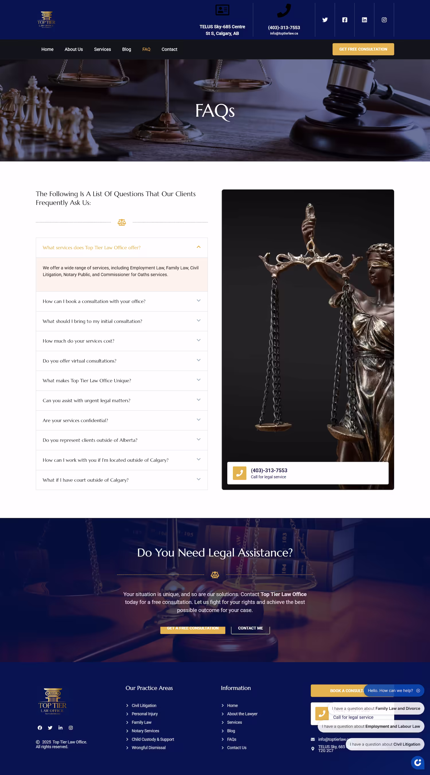 Client testimonial section on Top Tier Law law firm website example