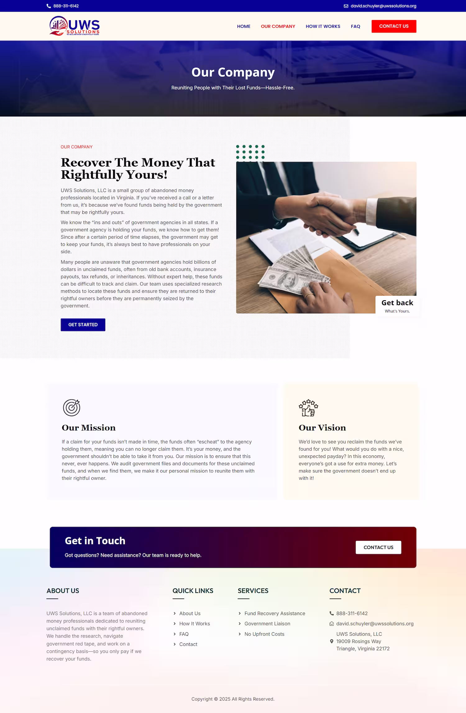 Six differentiators including no upfront fees section on UWS Solutions homepage