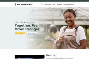 Agri-Women Network homepage hero with motto Together we grow stronger and Namibian female farmer imagery