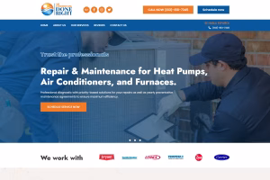 Hero carousel showing repair, maintenance, and replacement service messages — Air Conditioning Done Right