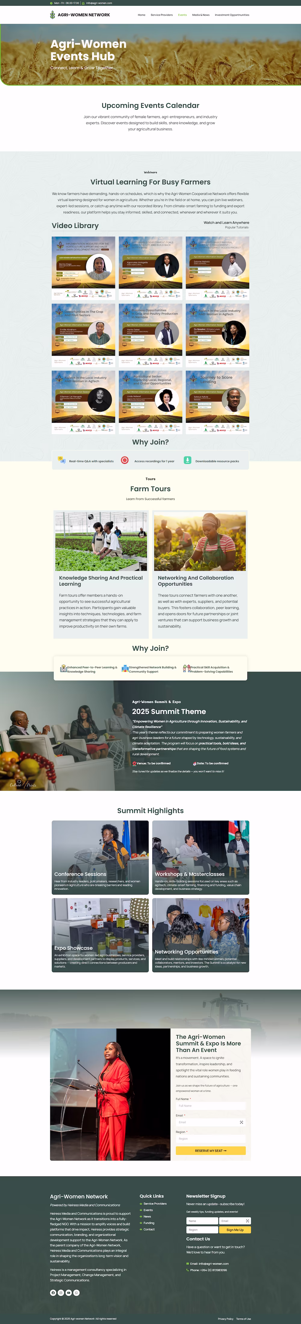 Events page section for Agri-Women Network workshops and training sessions — Namibia