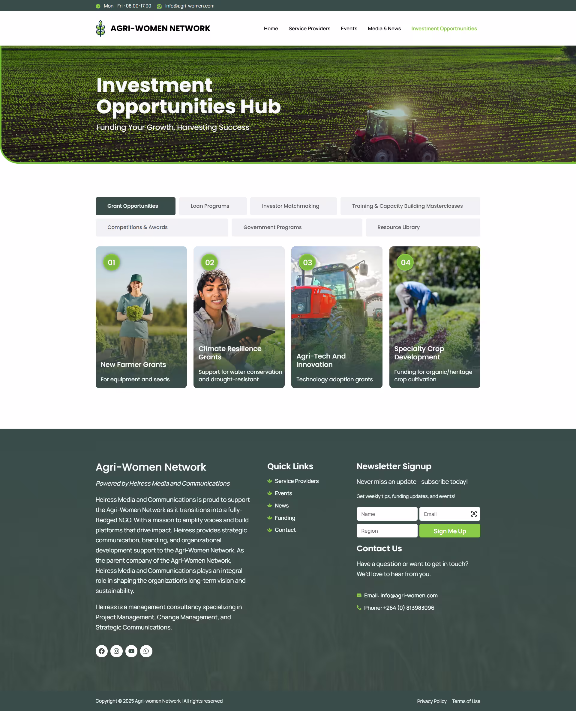 Investment Opportunities page for agricultural funding and market access — Agri-Women Network Namibia