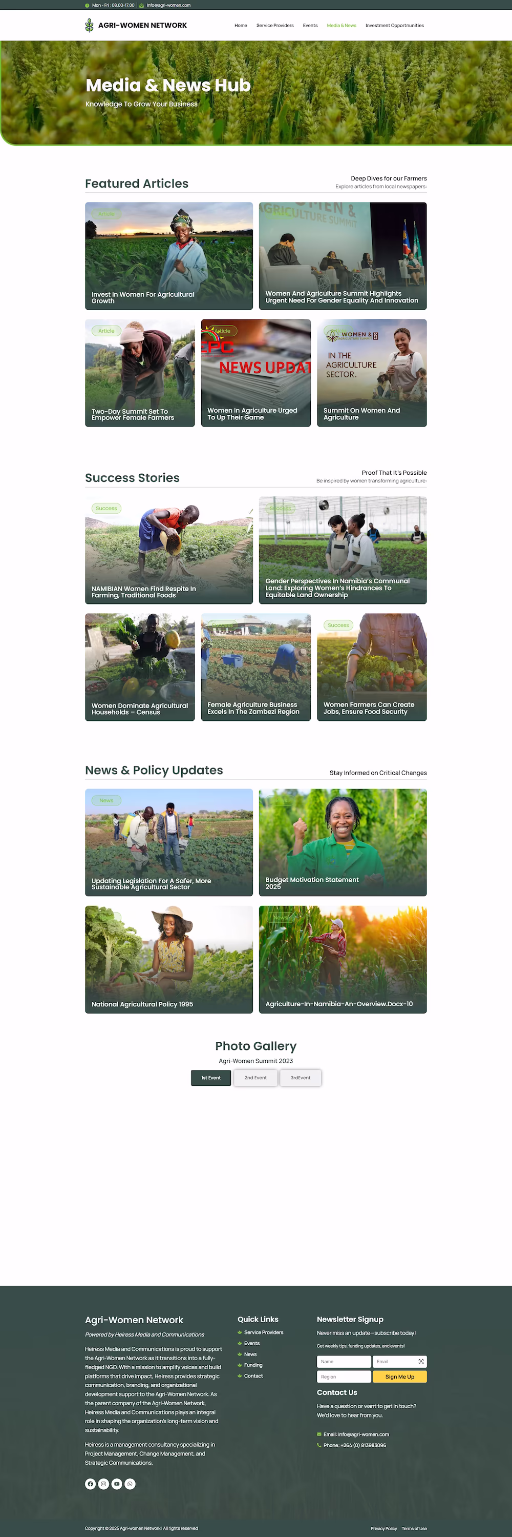 Service Providers directory section profiling Hitangelao, Ontoko Foods, and partner organisations — Agri-Women Network
