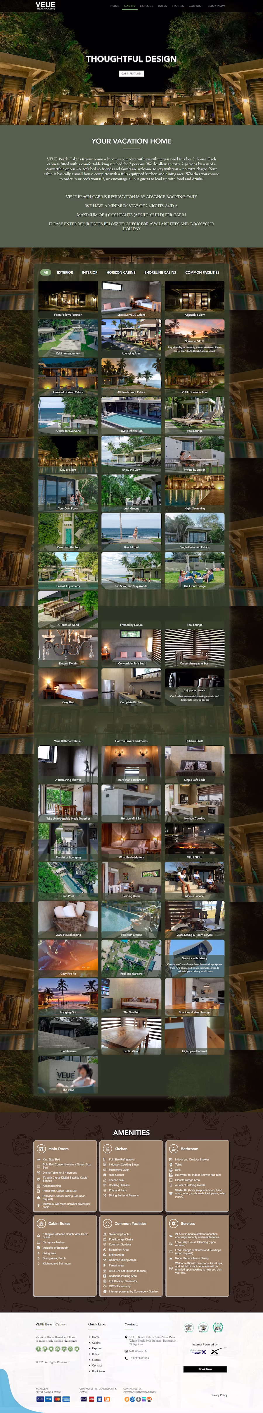 Proprietor welcome section with Dustin and June personal message about Patar Beach — Veue Beach Cabins