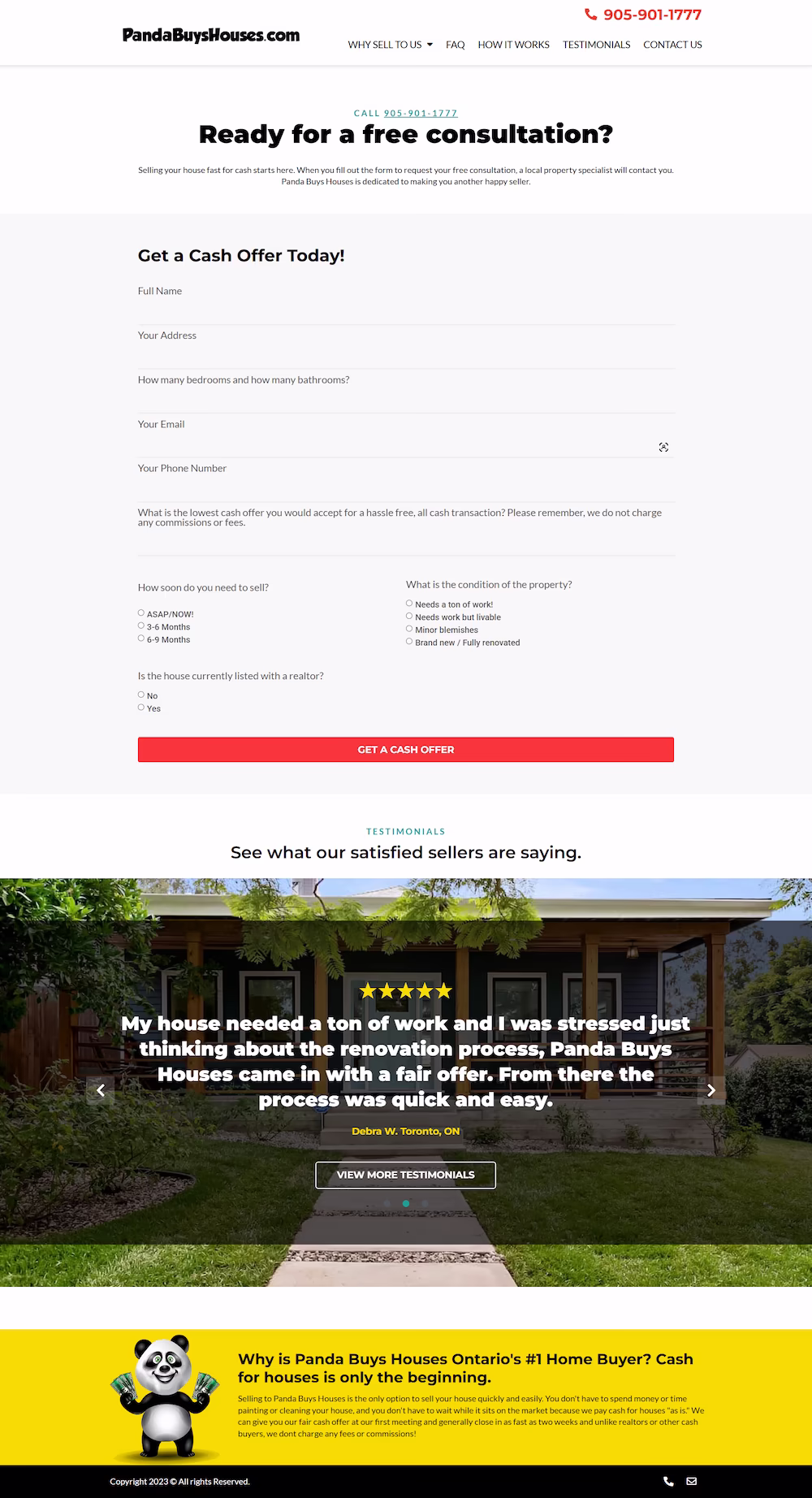 Testimonials section with seller reviews for Hamilton and Toronto cash home buying — Panda Buys Houses