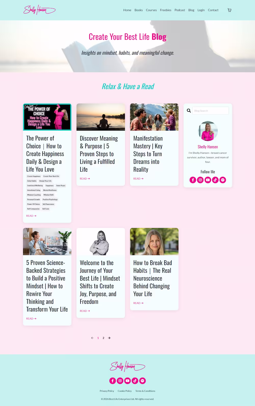 Blog page with mindset and habit articles, Bestlife Enterprises Canada