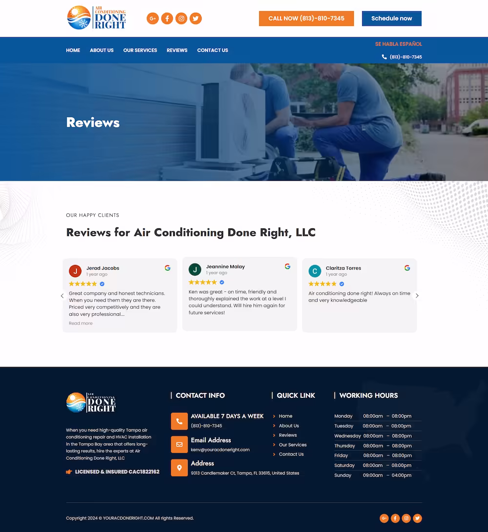 Brand partner logos including Carrier, Trane, Bryant, and Lennox — Air Conditioning Done Right Florida
