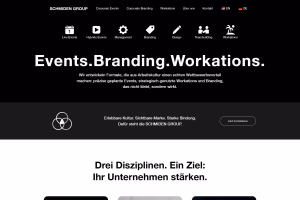 Schmiden Group homepage hero with Events Branding Workations headline and German positioning copy